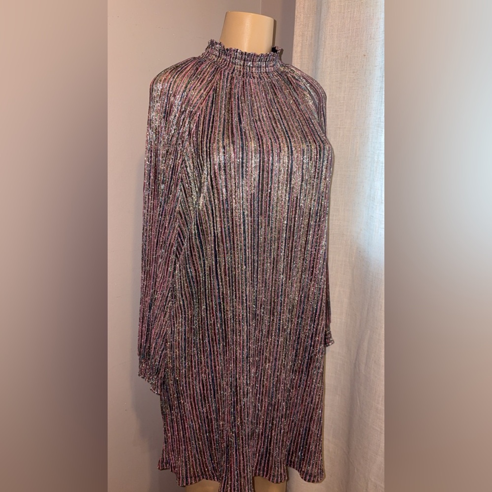 Striped Metallic Poncho Dress